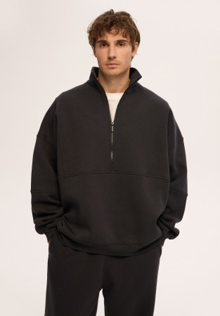 Свитшот трёхнитка утепленная oversize на молнии мужской почти черный Свитшот трёхнитка утепленная oversize на молнии мужской почти черный